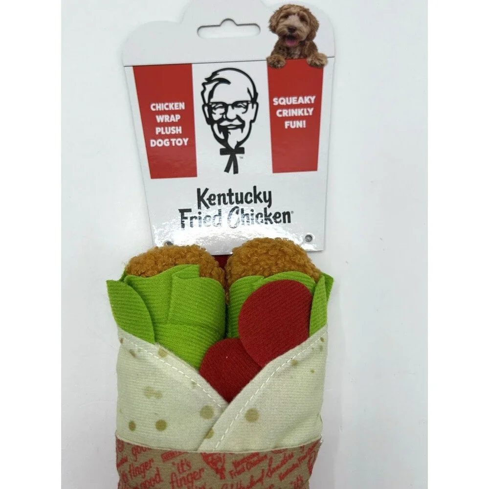 KFC Kentucky Fried Chicken Wrap Soft Plush Dog Toy Squeaky Crinkly New